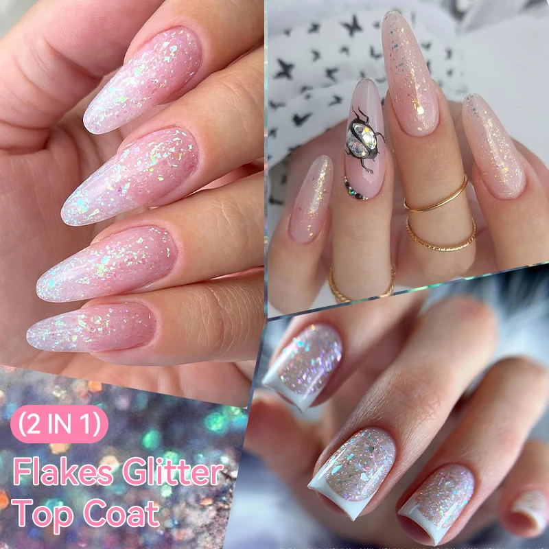 LILYCUTE Flakes Блестящее верхнее покрытие 2IN1 Цветной гель-лак для ногтей Хамелеон Фольга с блестками Soak Off УФ-гель Маникюрная основа Верхний гель