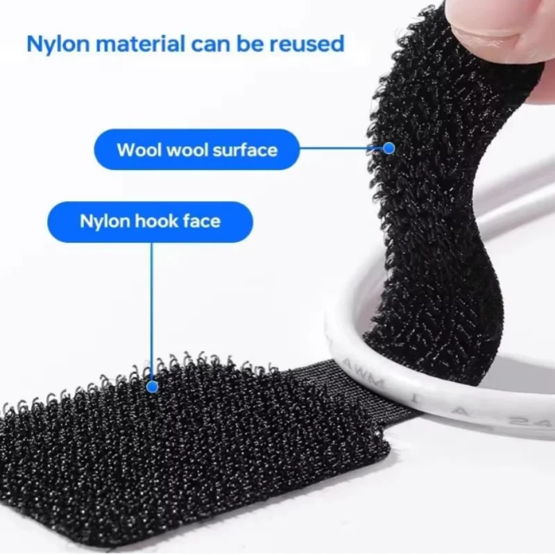 Reusable Self Adhesive Cable Ties Adjustable Cord Organizer Straps Wire Holder for Desk, Home, Office and Plant Fixation