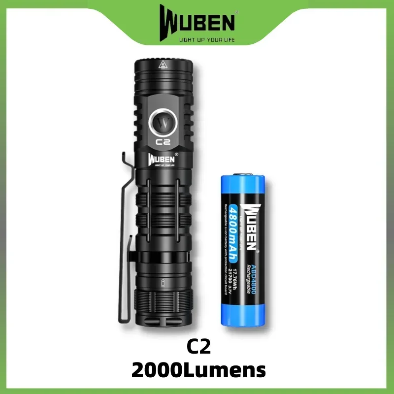 WUBEN C2 Intelligent Rechargeable Flashlight 2000Lumens With Power Bank Protable EDC Troch Light