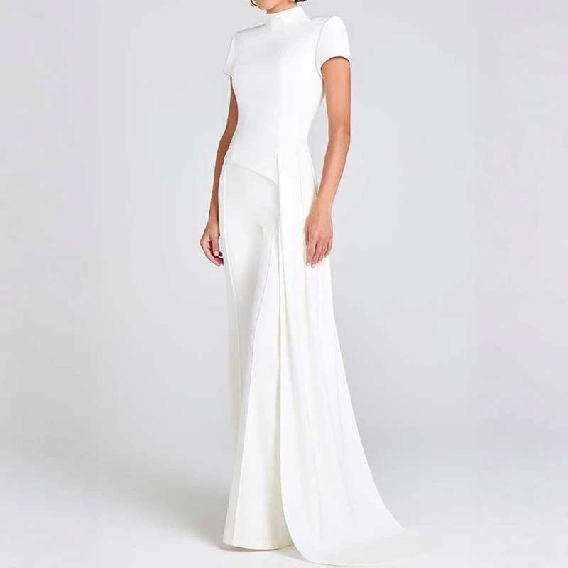 Casual trui met korte mouwen en lange broek Outfits Dames Elegant woon-werkverkeer 2-delig pak Mode Opstaande kraag Effen kleur Onregelmatige set