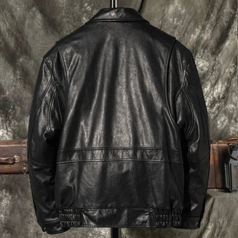Black Autumn Pilot Leather Jacket Men Retro Style Plus Size 5XL Genuine Natural Cowhie Flight Leather Coat