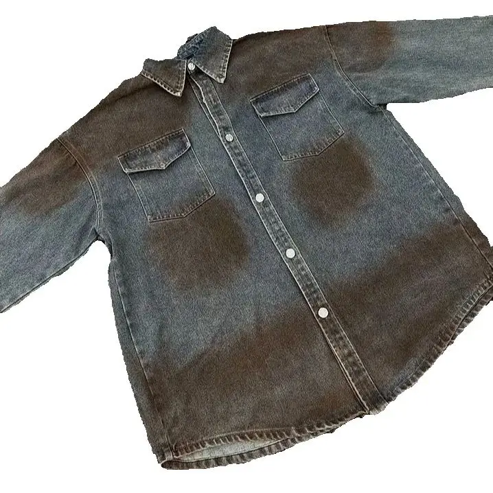 Amerikaanse Retro Distressed Denim Jas Dames Lente Herfst Nieuwe Inkjet Losse Leeftijdsverlagende Trendy Merk Fashion Top