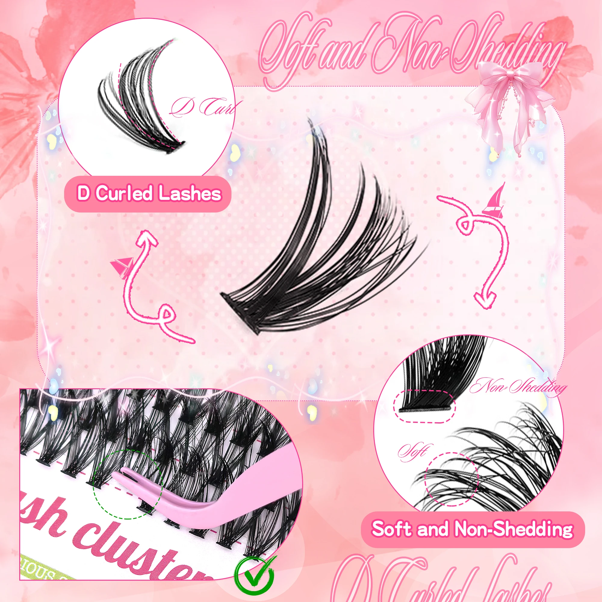 800 SZTUK Zestaw do przedłużania rzęs 30406080D, długość 9-16mm, naturalne rzęsy, efekt kociego oka, klej i utrwalacz, pęseta, szczoteczka, do samodzielnego użytku w domu