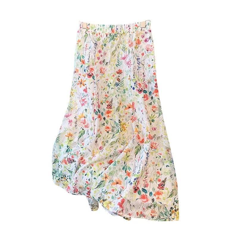 

Casual Boho Beach Floral midi Skirts, for Women Clothing, 2024 New, Sweet Spring Summer High Waist A-line long Skirt,