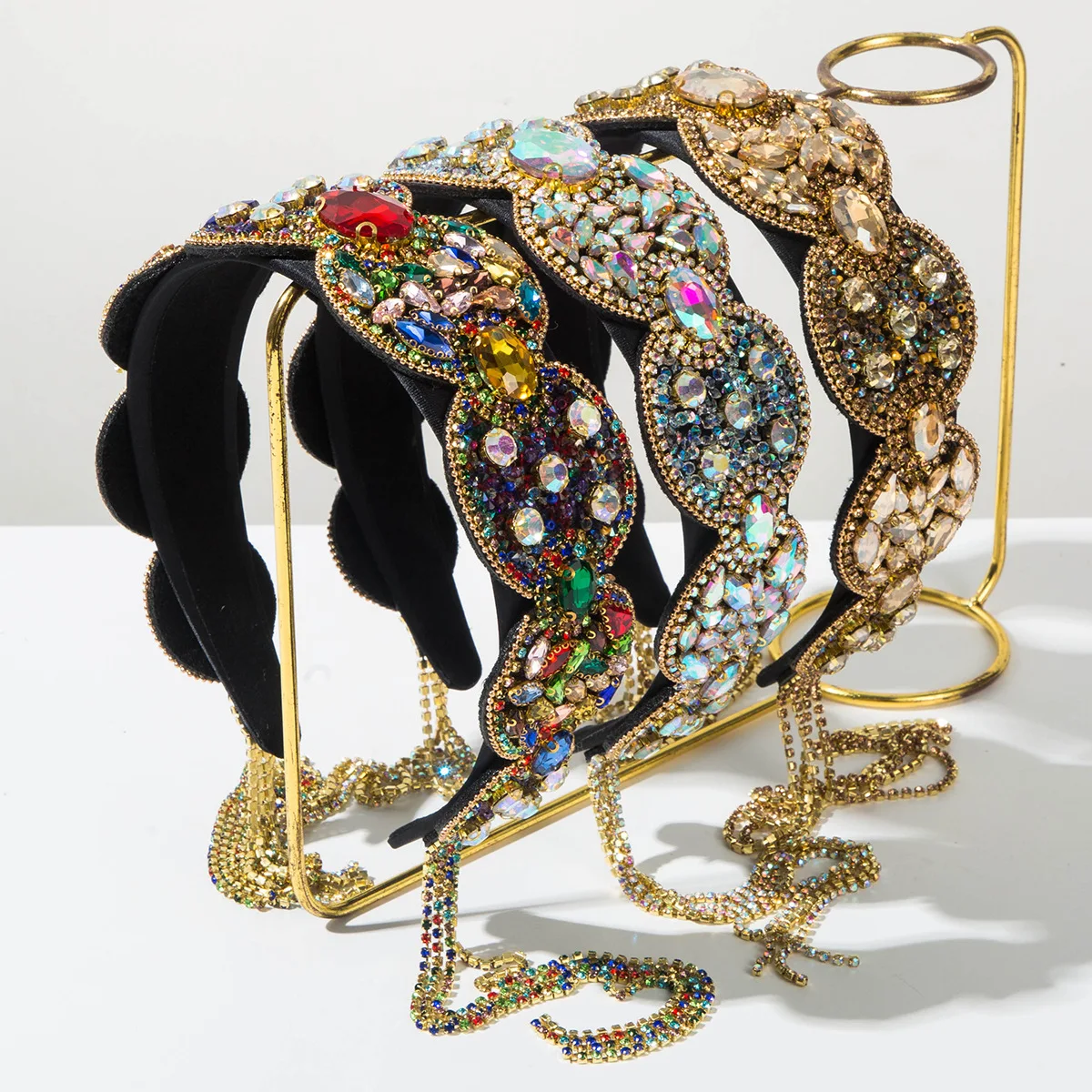 

Retro Baroque Tassel Super Sparkling Full Diamond Headband High-end Luxurious Banquet Hair Accessory