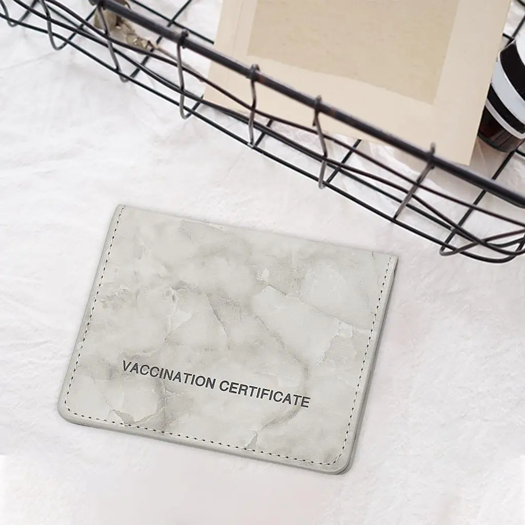 2Pcs Vaccination Card Protector Slim Leather Wallet for Documents Gray Black