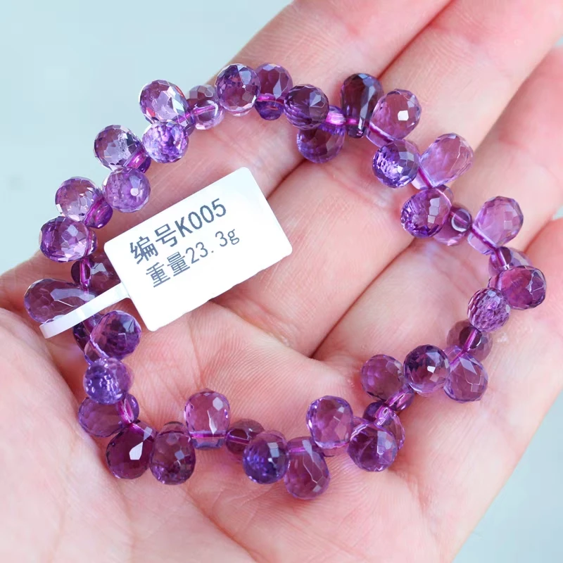 

Natural Lavender Purple Amethyst Bracelet Faceted Clear Water Drop Beads 6mm 7mm 8mm 9mm Gemstone Wealthy Stone AAAAAA