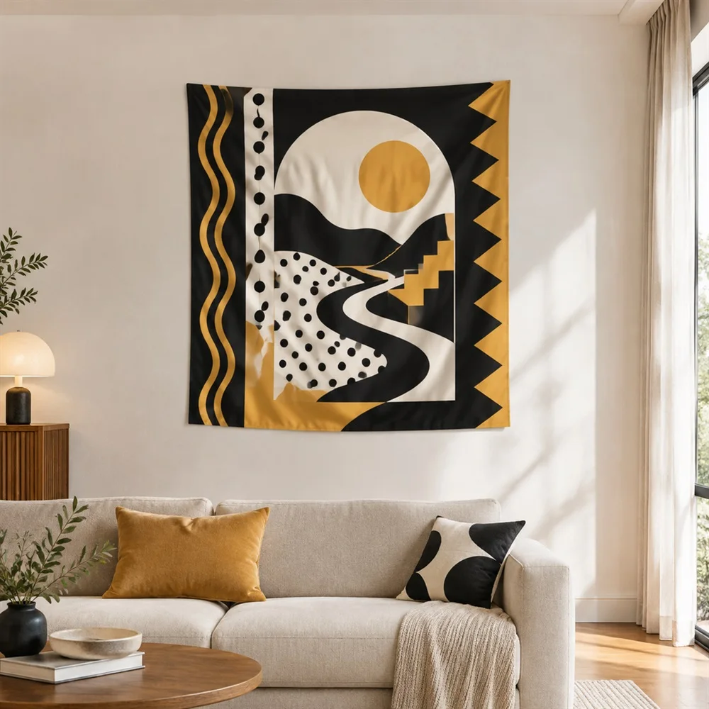 VIKAMA Memphis Shapes Mix Framed Panel Tapestry Wall Hanging, Postmodern Wall Decor Tapestries for Nursery Kids Room Bedroom