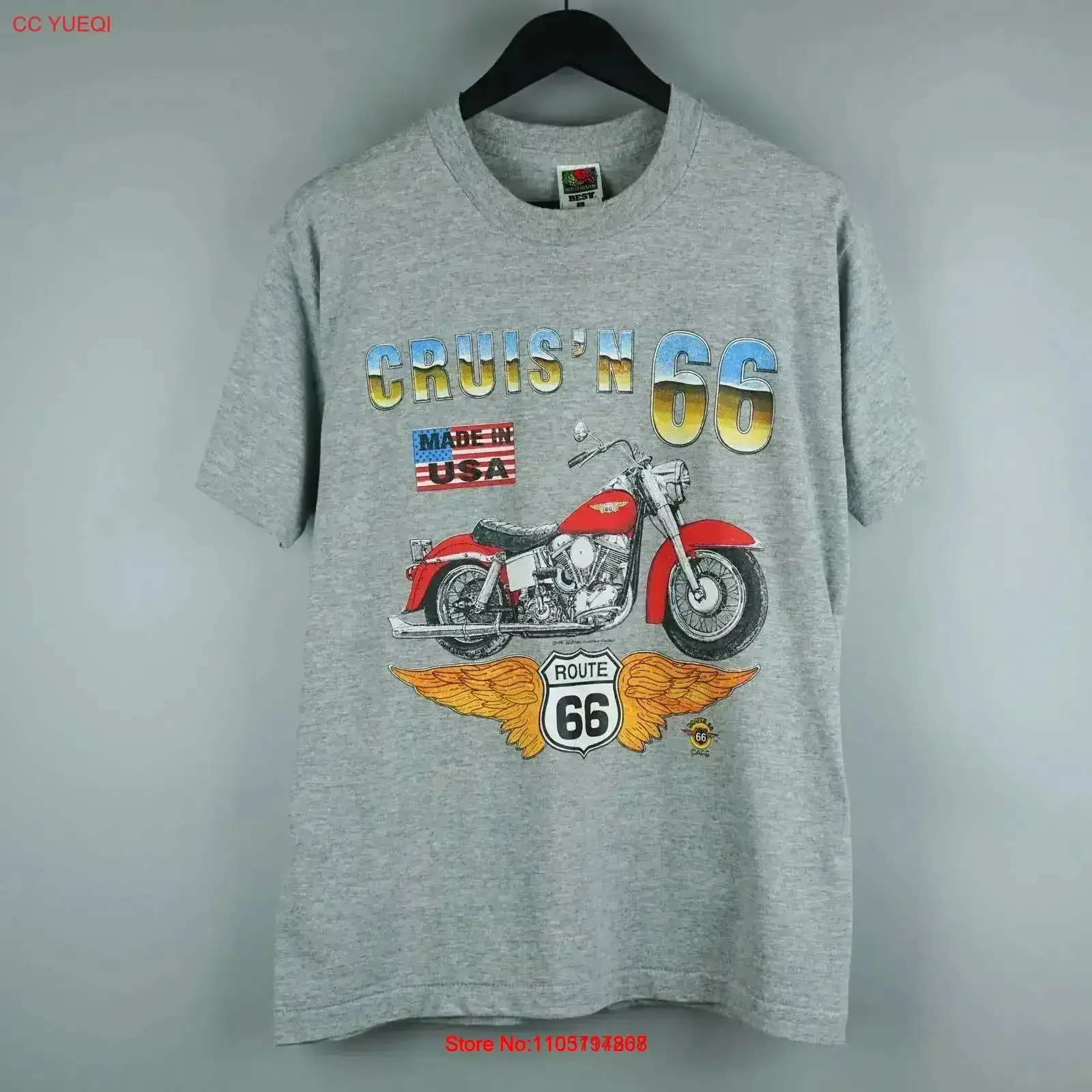 تي شيرت عتيق من التسعينيات الطريق 66 تي شيرت مغسول برسومات غير رسمية قابلة للتنفس ناعمة ممتدة ومتعددة الاستخدامات ملابس مصممة عتيقة مغسولة أوم