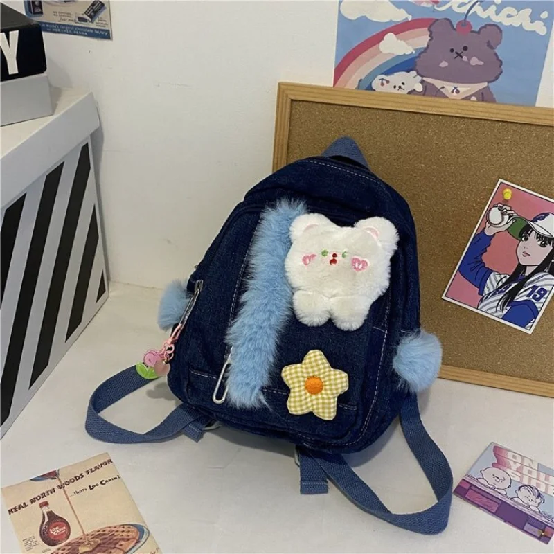 

Chikage Millennial Style Schoolbag Milk Little White Bear Vintage Cartoon Student Bag High Quality Preppy Cowboy Schoolbag