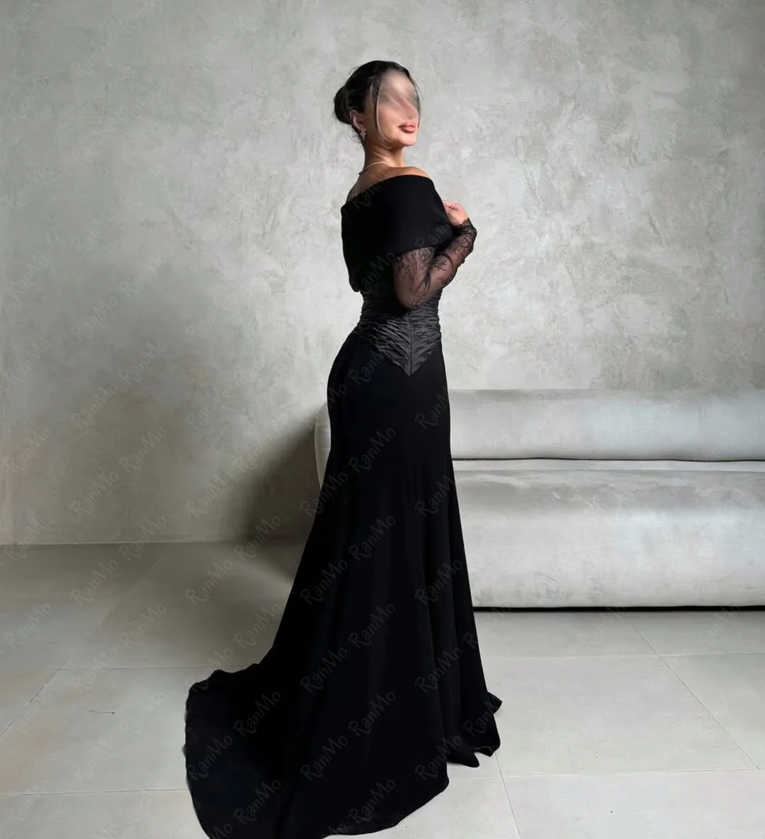 Ranmo Exquisites Meerjungfrau-Abendkleid 2026, schwarz, schulterfrei, Meerjungfrau-Abschlussballkleid, bodenlang, maßgeschneidert