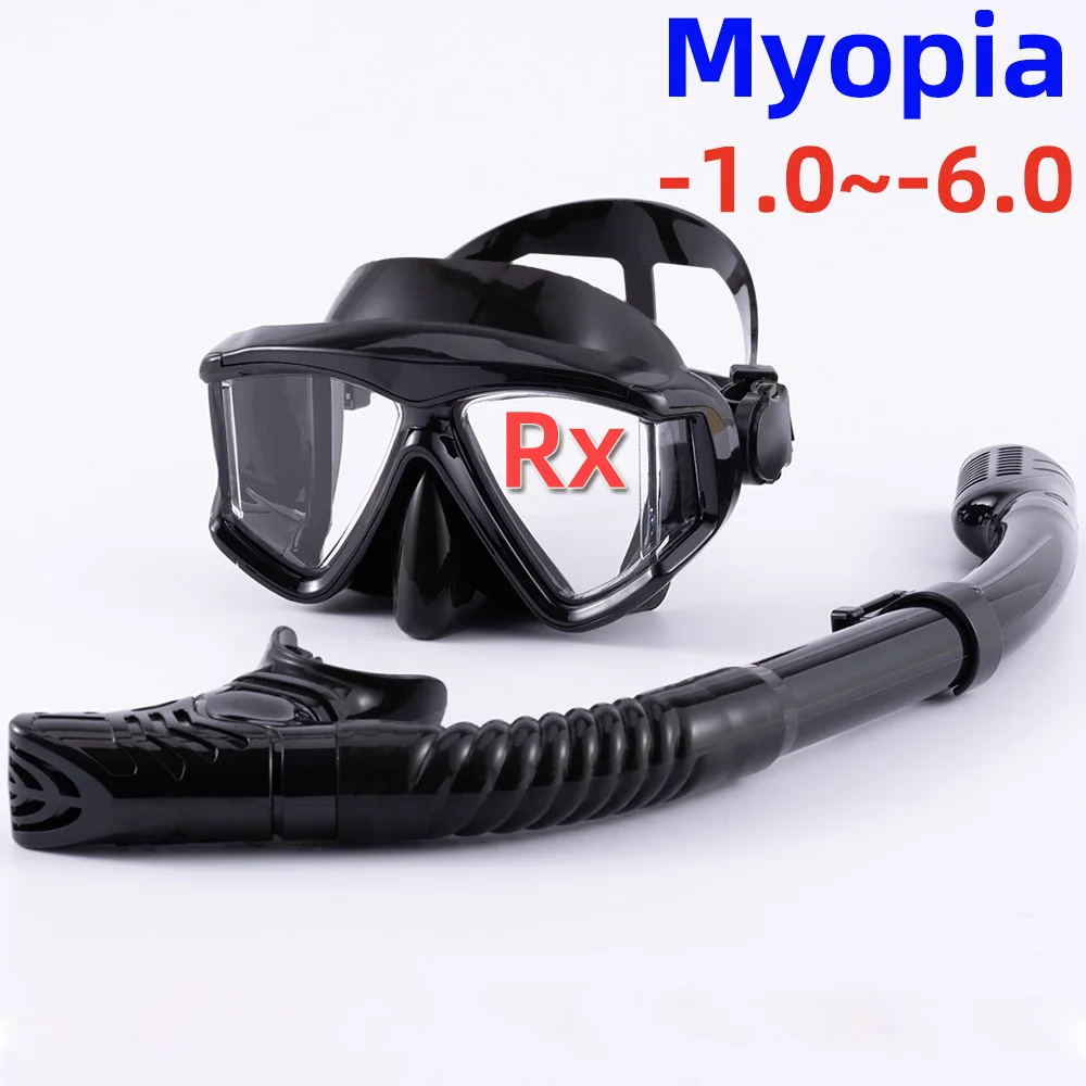 Optical Myopia Snorkel Set Diving Mask Nearsighted Swimming Goggles Short Sighted Panoramic Wide View Adults Youth -1.0To-6.0