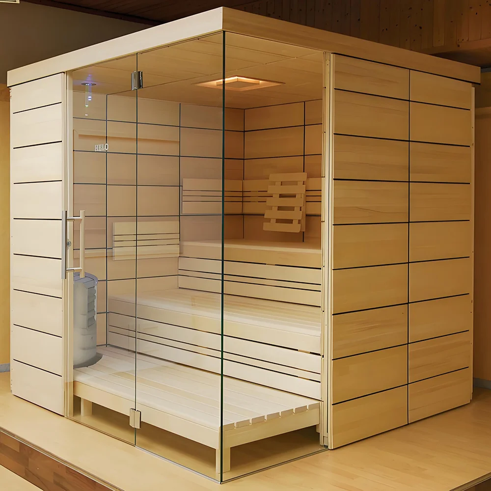 Indoor Traditional Sauna Room, Solid Red Cedar Wood 4-6 Person Capacity, Infrared Steam Sauna Cube