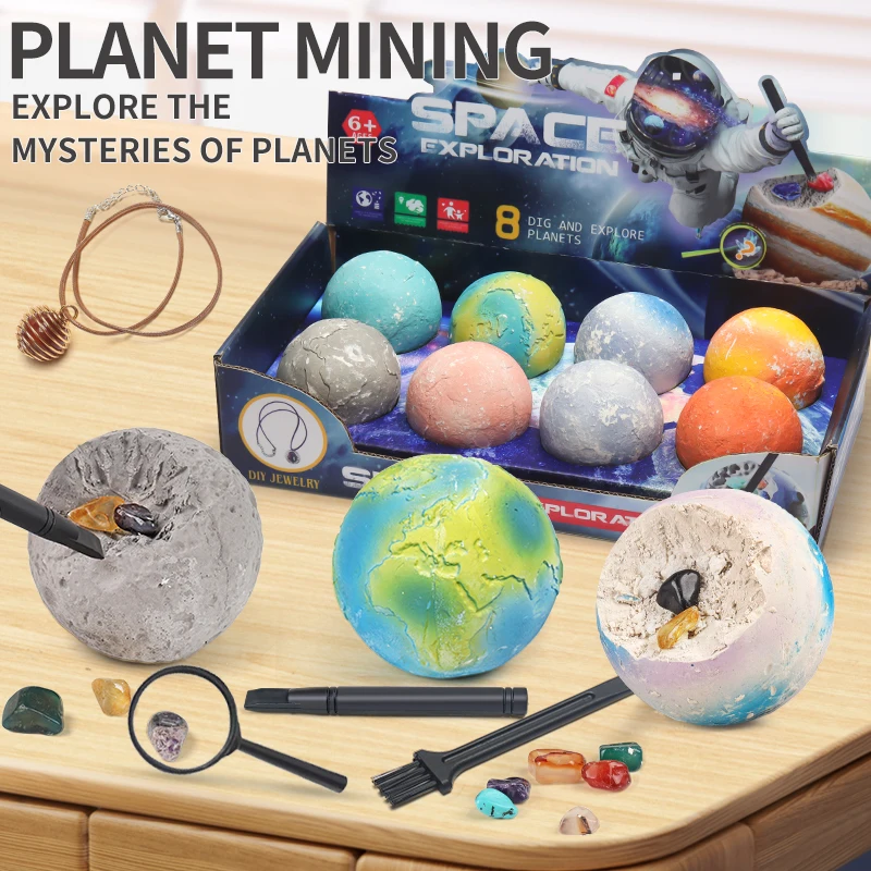 Gemstone Dig Kits DIY Planets Science Educational Toys Solar System Excavating Set for Children Boys Girls Kids Age 8 and up