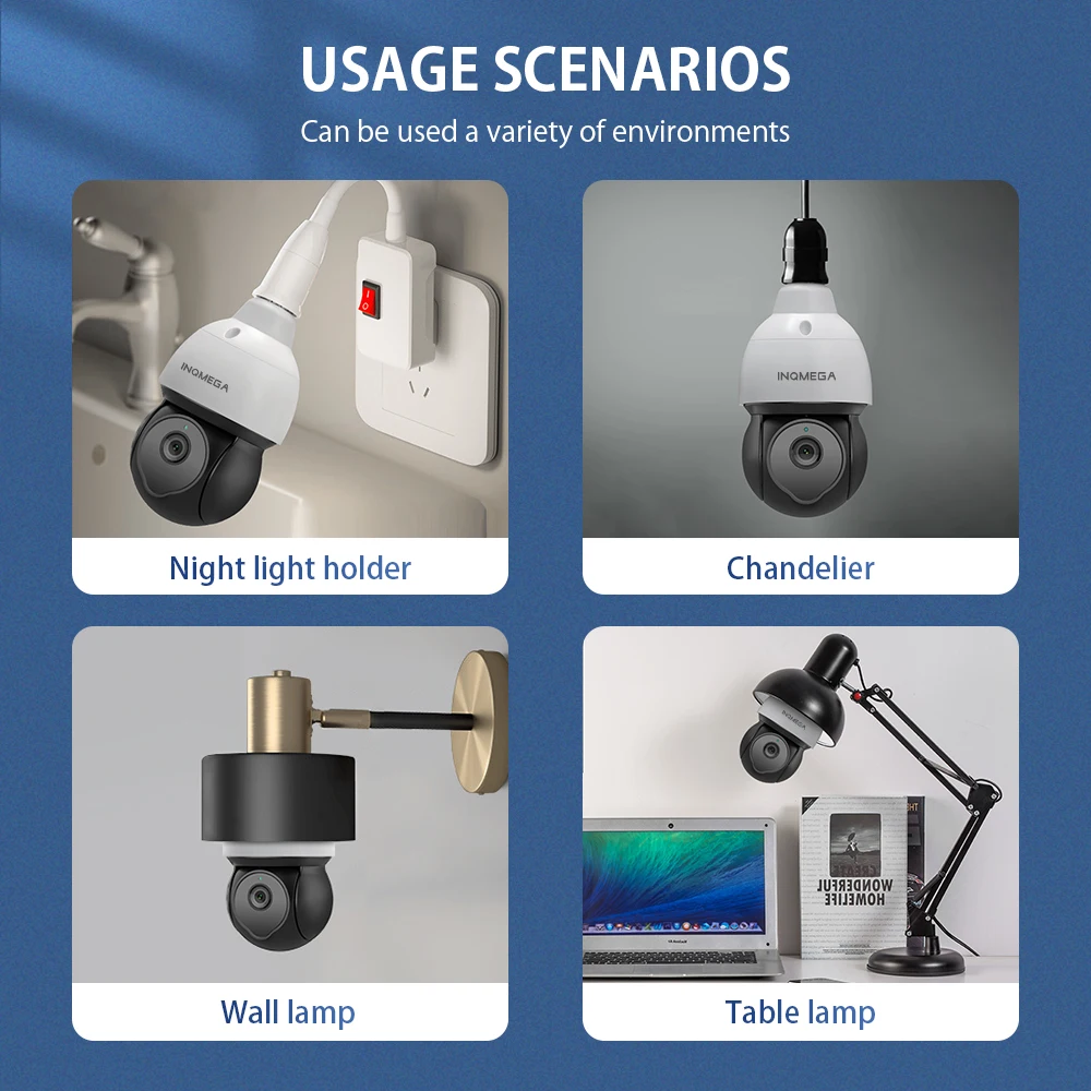 INQMEGA Tuya E27 Bulb Camera IP PTZ Wifi Camera Security Protection CCTV E27 Light Bulb Floodlight Camera Motion Sensor Alexa