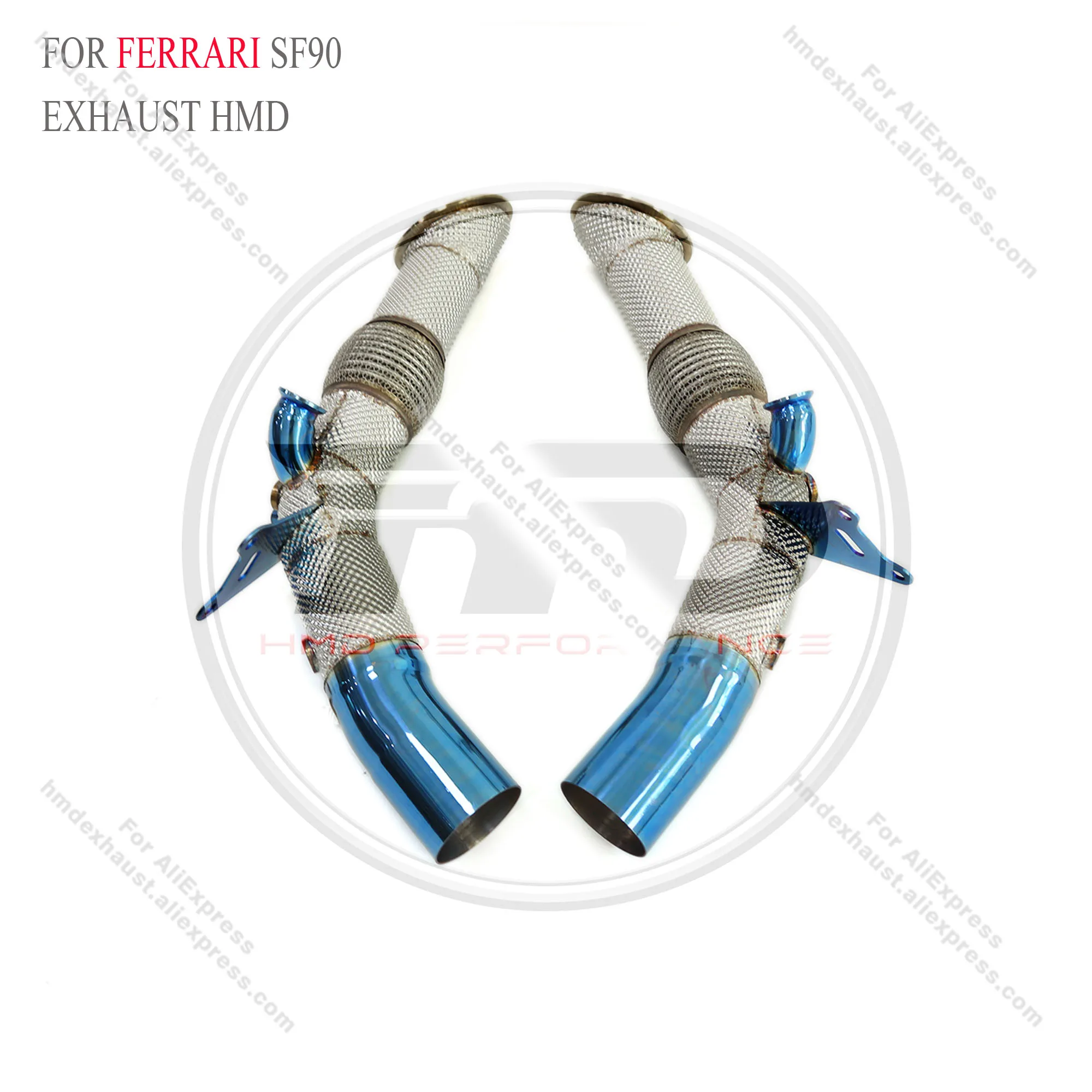 Sistema de escapamento HMD Downpipe de alto desempenho de fluxo para Ferrari SF90 3.9T 2019 com tubo de corrida de proteção térmica