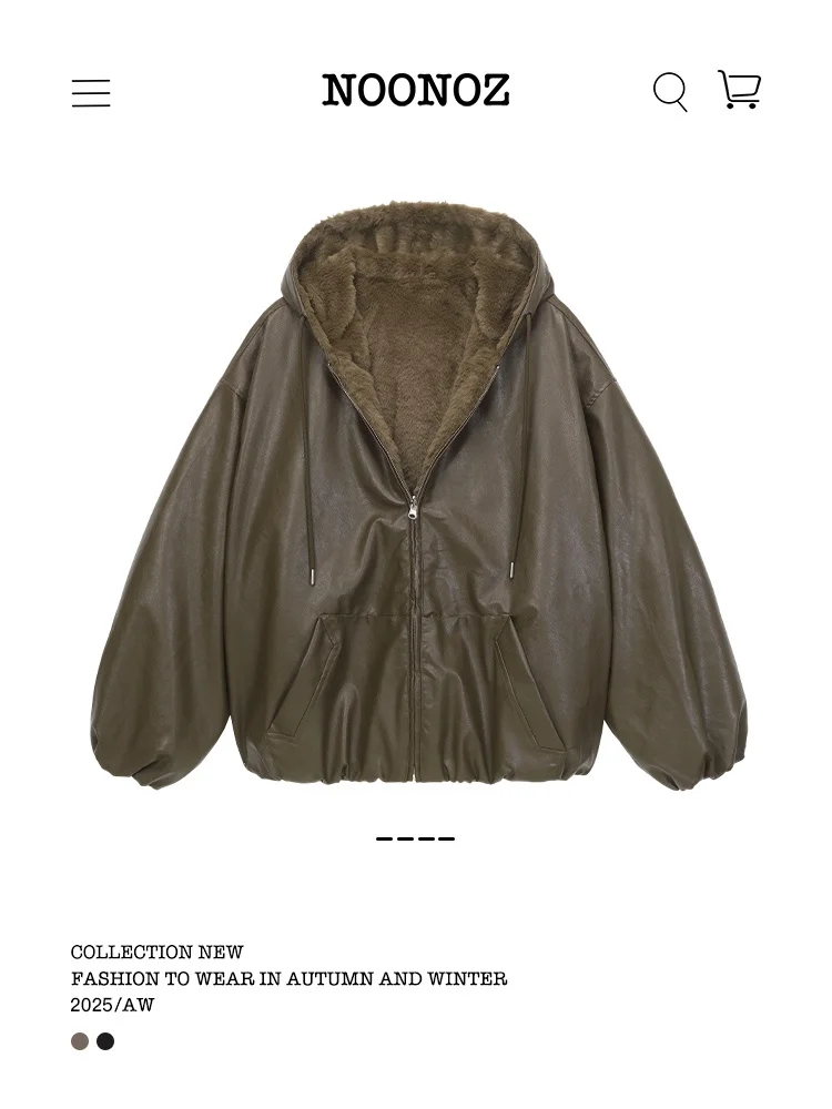 

Noonoz Двусторонняя одежда Хлопковая куртка Мужская модная брендовая нейтральная одежда Sle Американская хлопковая одежда Кожаная меховая интегрированная паста...