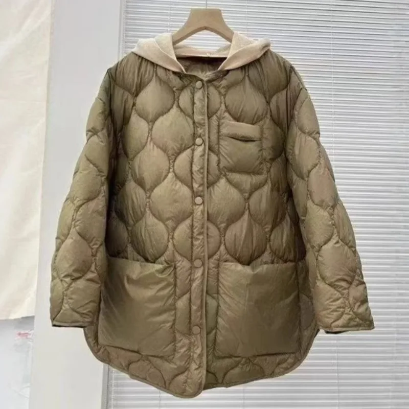 Women's Winter Top Coat Down Jacket White Duck Down Hooded Pockets Warm Thicken Casual Design Fashion Soft Versatile Skinny
