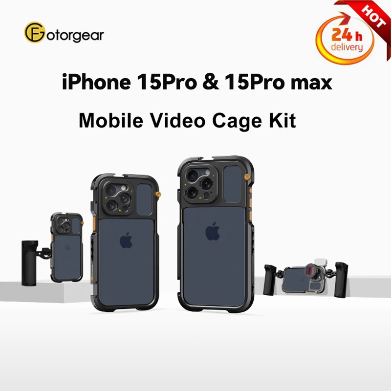 

Fotorgear Universal Mobile Phone Cage for iPhone 15 Pro / iPhone 15 Pro Max T Mount SmartPhone Cage Video Rig w Side Handle Kit