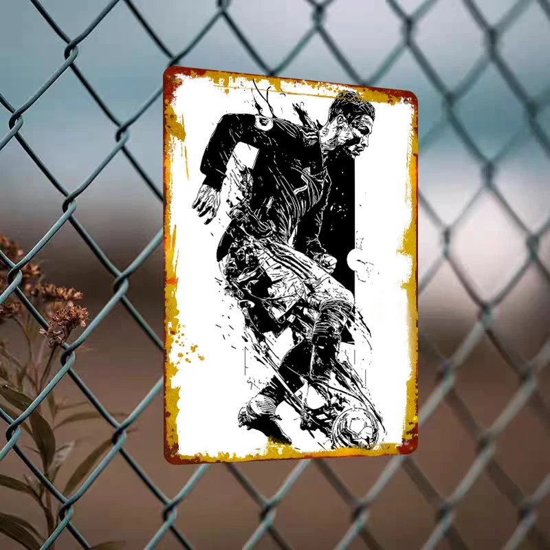 Soccer Player Metal Iron Painting Creative Sports Theme Wall Decor for Living Room Bedroom Bar