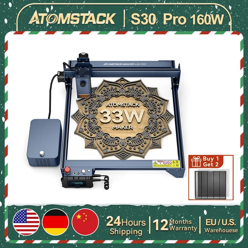 AtomStack-grabador láser S30 Pro A30 Pro, máquina de corte, 33W de salida óptica con asistencia aérea Dual, Control por aplicación, grabado sin conexión