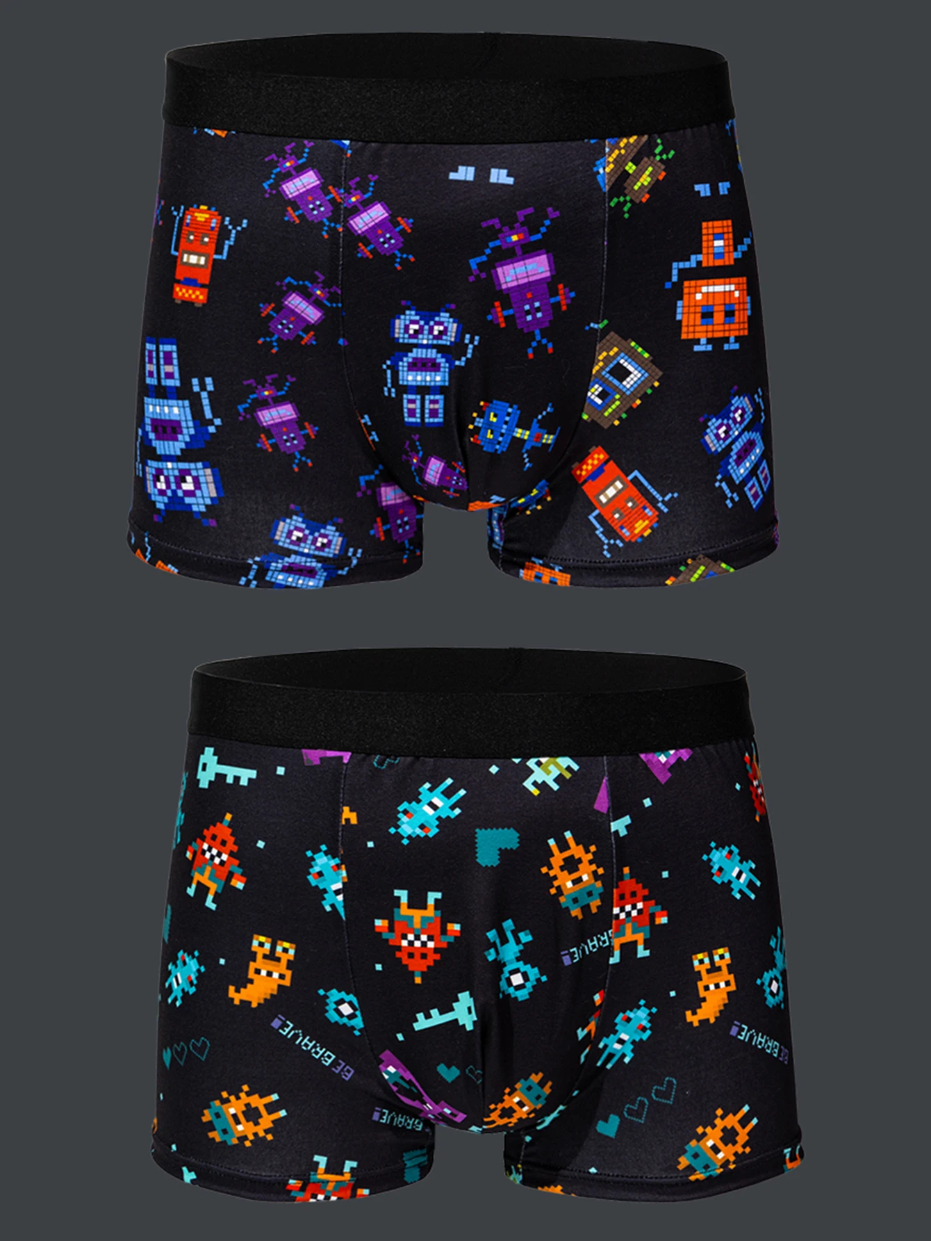 5-pcs Men's trendy graffiti, pixel, cyberpunk print boxer underwear, comfortable and casual and fashionable boxer image 3