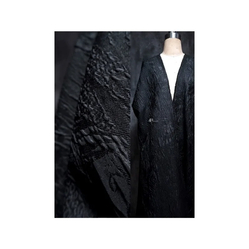 Blended Solid Color Black Irregular Cm Reef Embossed Dark Grain Three-dimensional Jacquard Fabric Designer Fabric