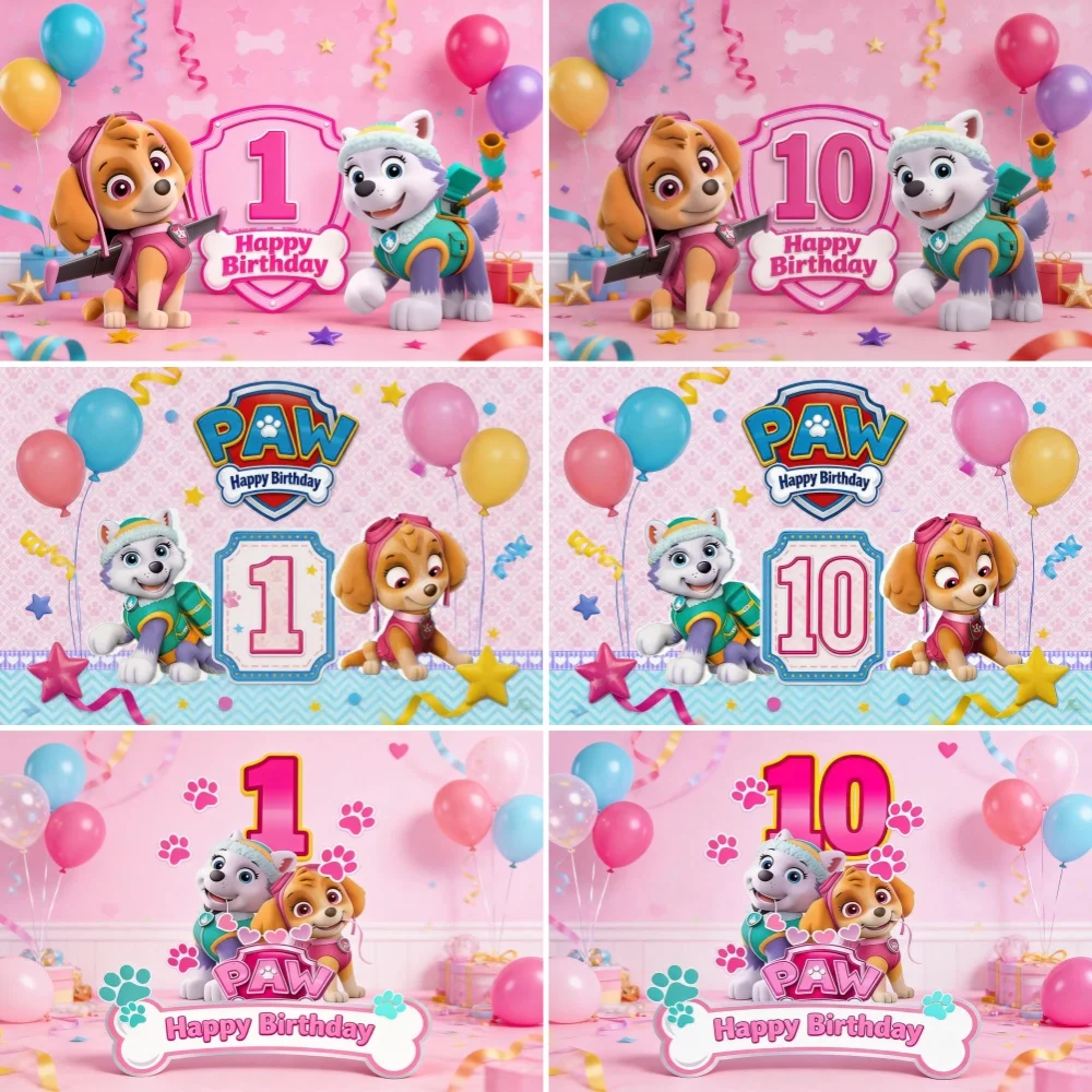 Cartoon Pink Paw Patrol 1-10. Geburtstag Party Dekoration Hintergrund Niedlicher Hund Skye Kulisse Kinder Fotostudio Banner Requisiten