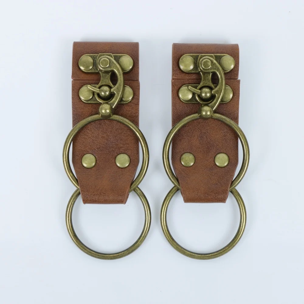 1 Pair Medieval PU Leather Skirt Hike Clips Vintage Double Ring Skirt Lifters Belt Hangers Viking Renaissance Faire LARP Fantasy view 6