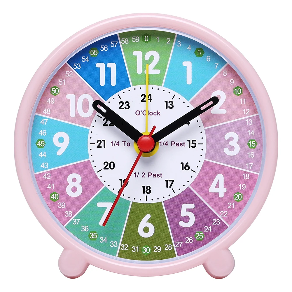 Learning Clock for Children with Silent Movement and Color Coded Time Sections Including 24 Hour Ring for Classroom and Home Use