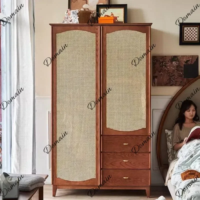 XS Nordic Rattan Wardrobes Modern Drawers European Wooden Clothes Wardrobe Bedroom Cupboard Corner Armario Para Ropa Home Furnit