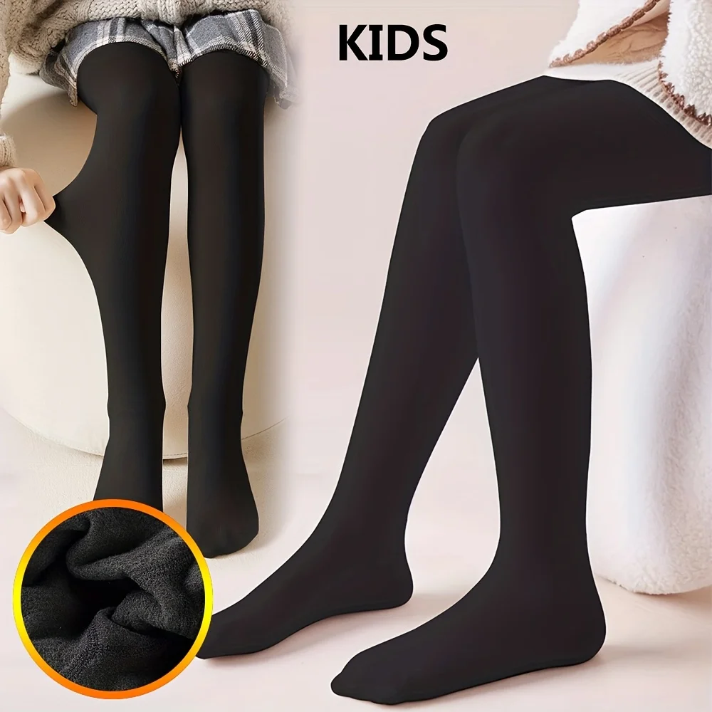 طماق سوداء مخملية للأطفال، يرتدي المراهقين جوارب طويلة بلون موحد صديقة للبشرة #2