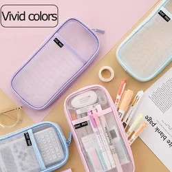 Transparent Pencil Case Waterproof Mesh Large Capacity Pouch Pen Bag Korean Aesthetic Stationery for Girls School Supplies