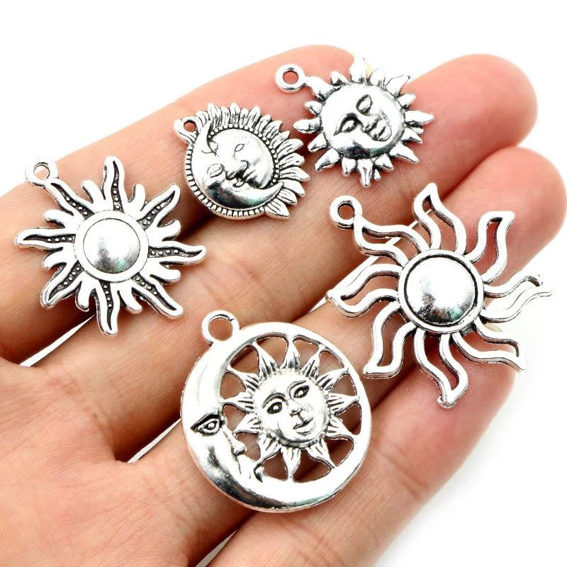 New Fashion Antique Silver Plated Moon Sun Flower Handmade Charms Pendant DIY Jewelry Findings for Bracelet Necklace Accessories