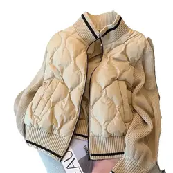 Autumn Winter Knitwear Join Together Cotton Jacket Women 2026 New Fashion Loose Casual Cotton Coat Vintage Outerwear Female