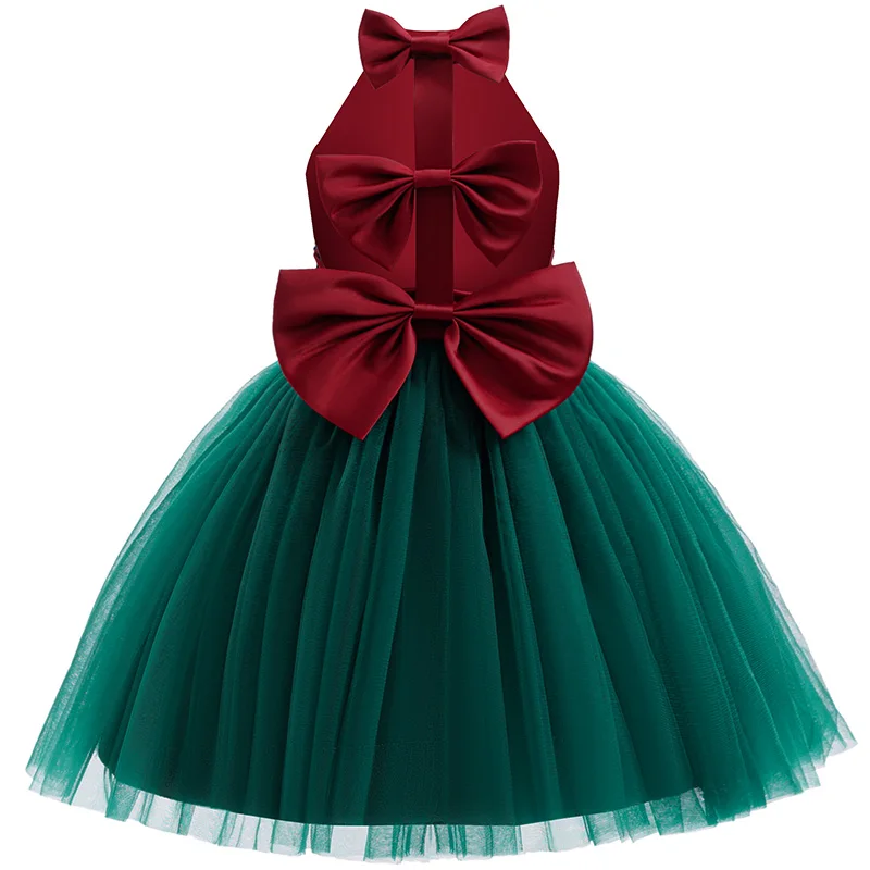 New Elegant Girl's Festive Dress for Girl: Satin Mesh Puff Skirt, Neck Hanging Party, Ball, Evening Dress