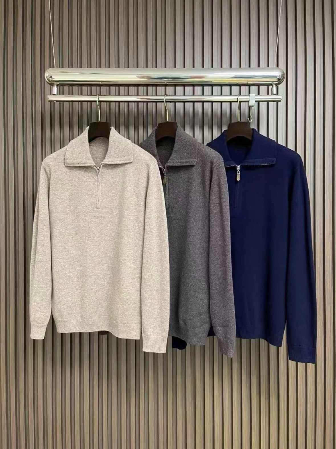 

LP старые деньги ветровой воротник с лацканами полумолнией шерстяной повседневный шерстяной свитер