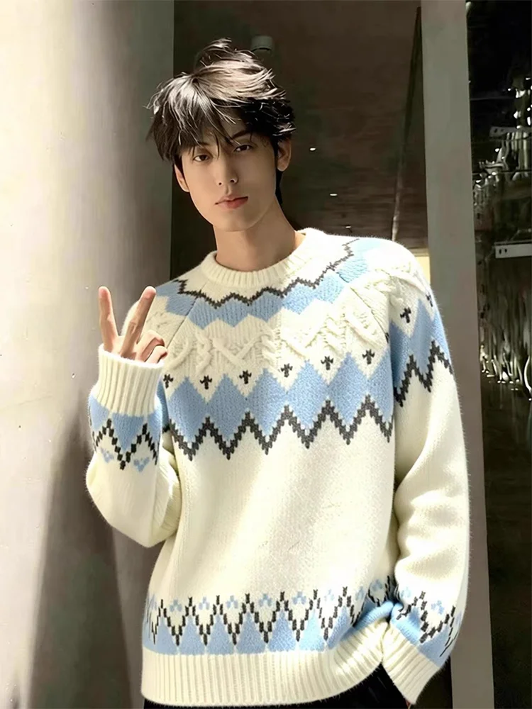 

Мужской зимний свитер American Sle Fair Isle с узором, вязаный, в стиле Lazy Sle, премиум-класса, Cleanfit, для ношения под одеждой, топ