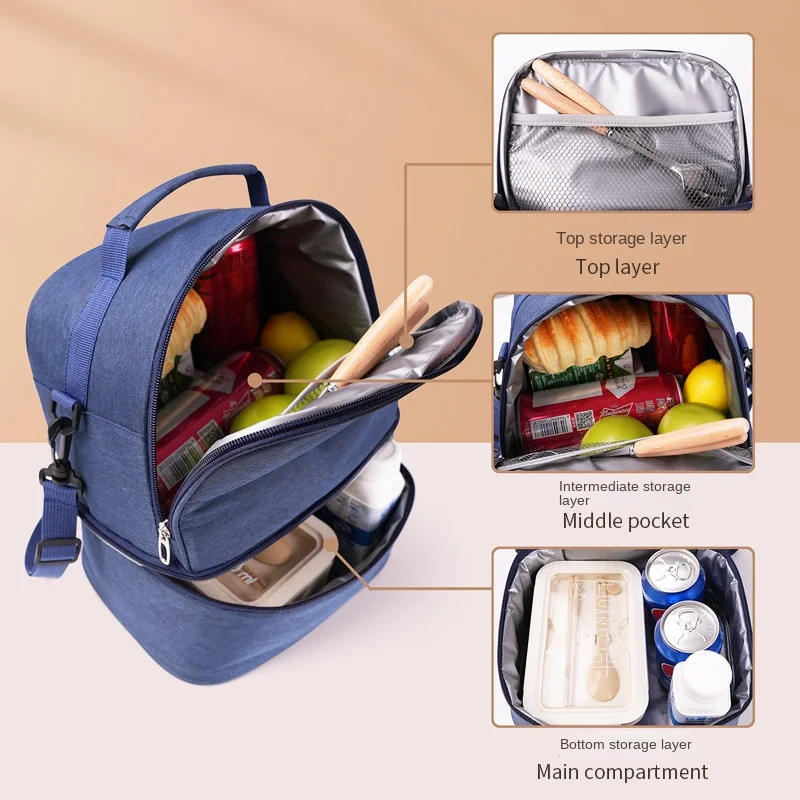 Insulated Bag Large Capacity Picnic Ice Bag Portable Crossbody Lunch Bag Cationic Fabric Waterproof Stain Resistant Lunch Bag