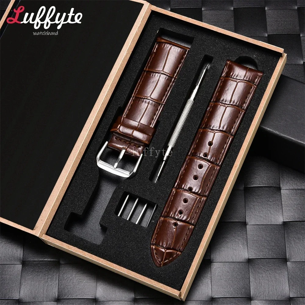 Embossed Cowhide Leather Watch Strap 18mm 20mm 22mm 24mm with Box Packaging Business Replacement Watchbands image 2