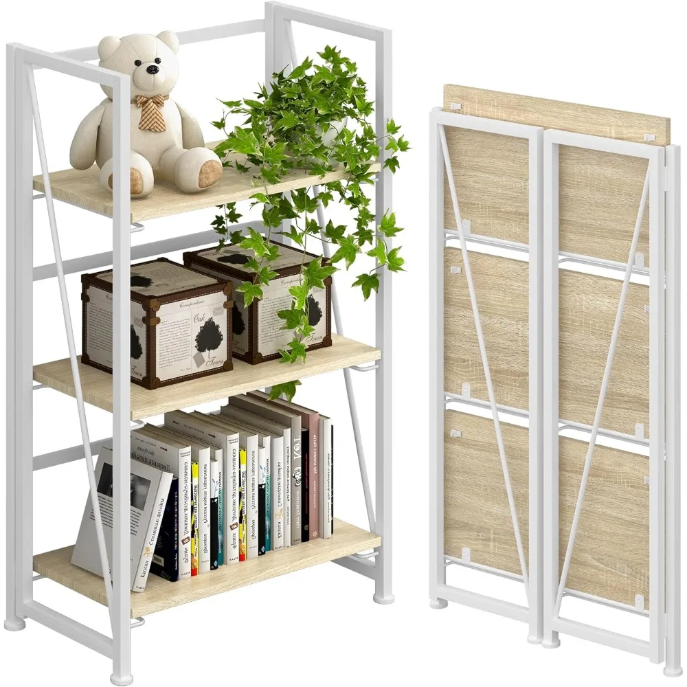 

Bookshelf,No Assembly Required Folding Storage Rack 3 Layers Vintage Bookshelf Vertical Bookshelf Study Storage Rack Home Office