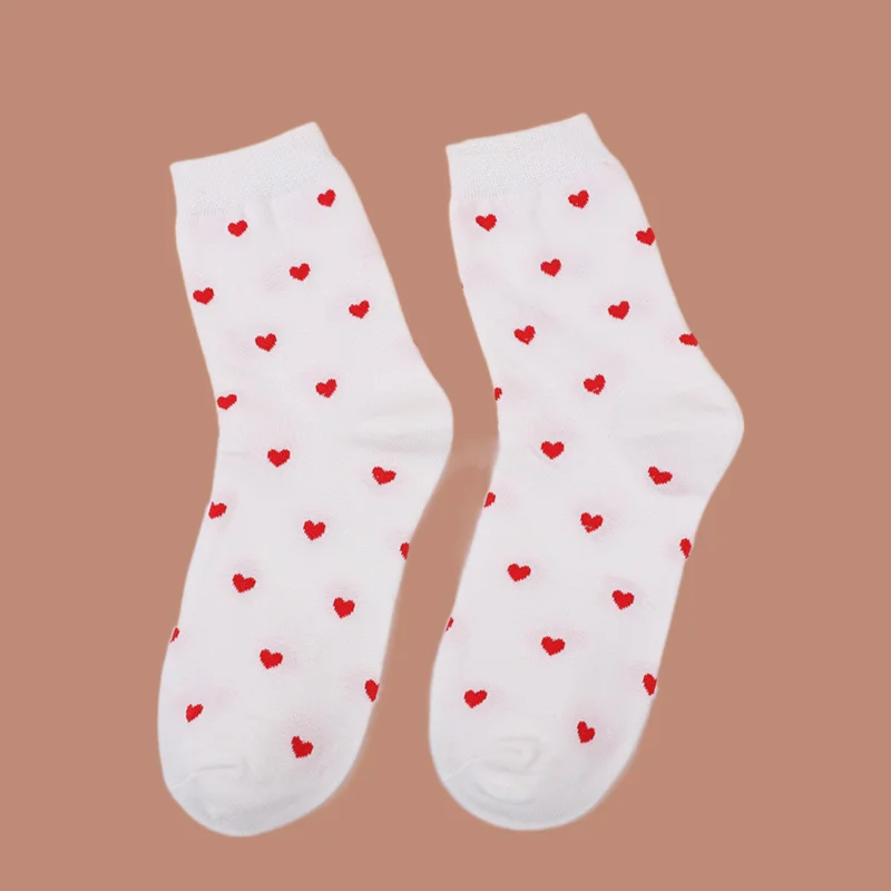 Calcetines medianos de algodón para mujer, medias transpirables e informales, cómodas y sencillas con corazones, 3/6 pares