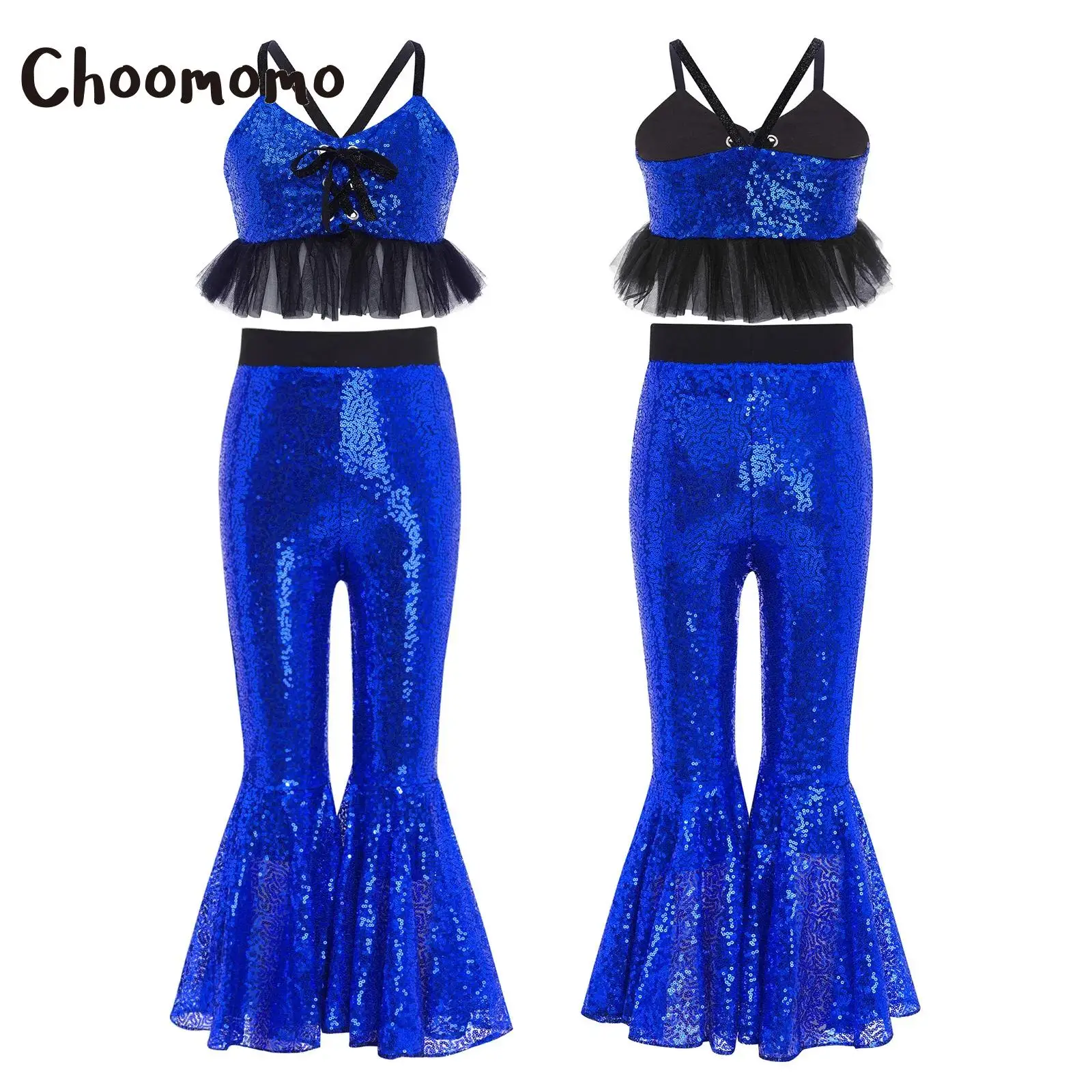 الفتيات الترتر الجاز أداء الرقص زي تول كشكش بريق بروتيل مع جرس أسفل متوهج السراويل الباليه مجموعة الرقص الغنائي #1