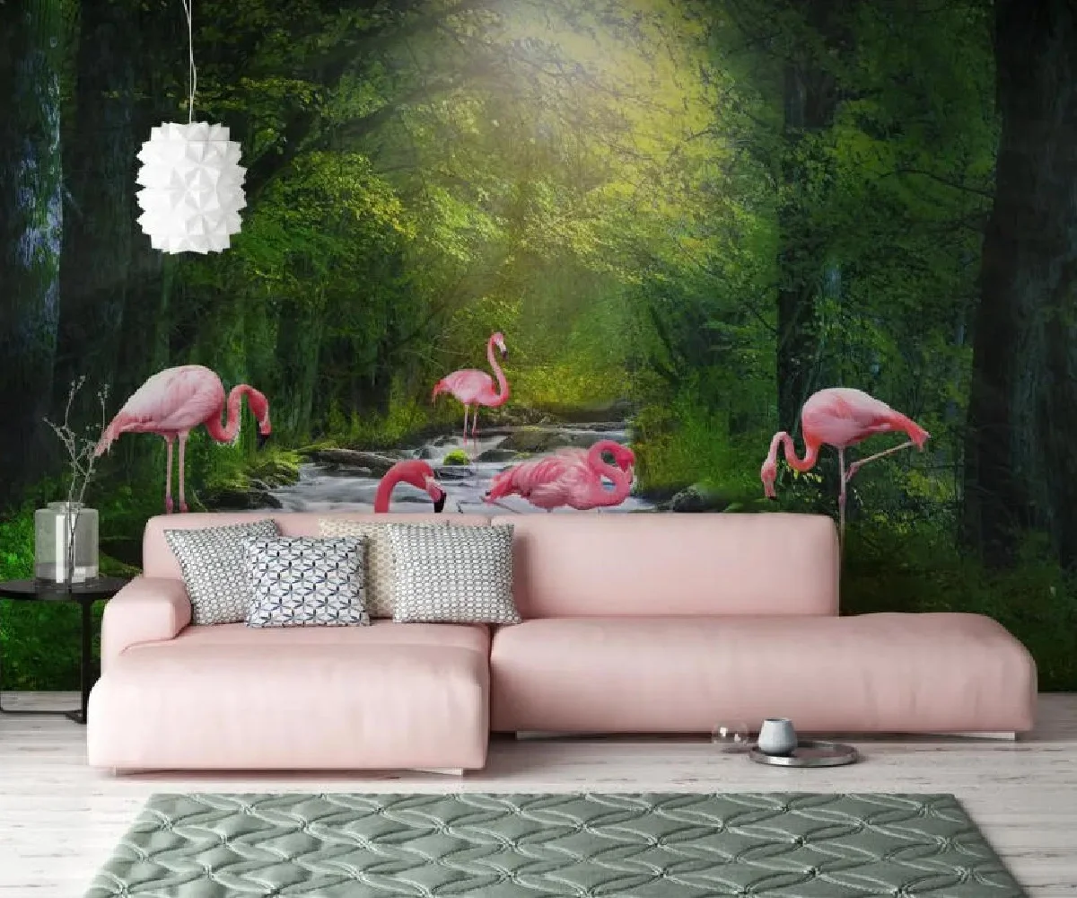 Custom size photo wallpaper Hand-painted tropical plants Forest Flamingos mural living room bedroom waterproof 3d wallpaper