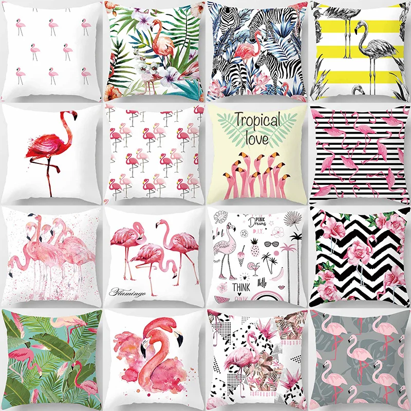 Hot Sale Beauty Flamingo Pillow Cases Short Plush High Quality Square Thick Pillow Case Covers 45cm By 45cm