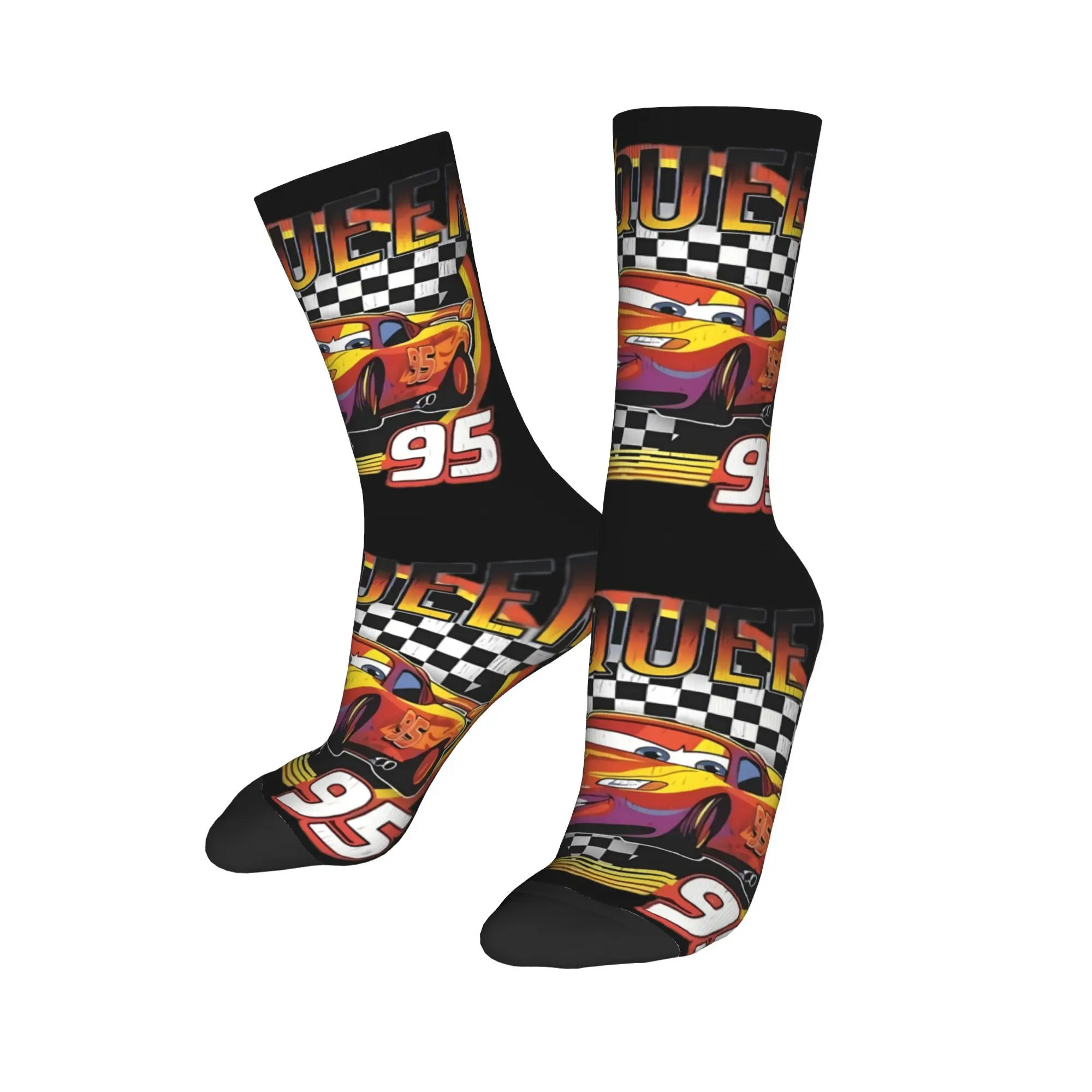 Custom Funny Print Lightning Mcqueen Cartoon Socks for Women Men Stretchy Summer Autumn Winter Cars Crew Socks