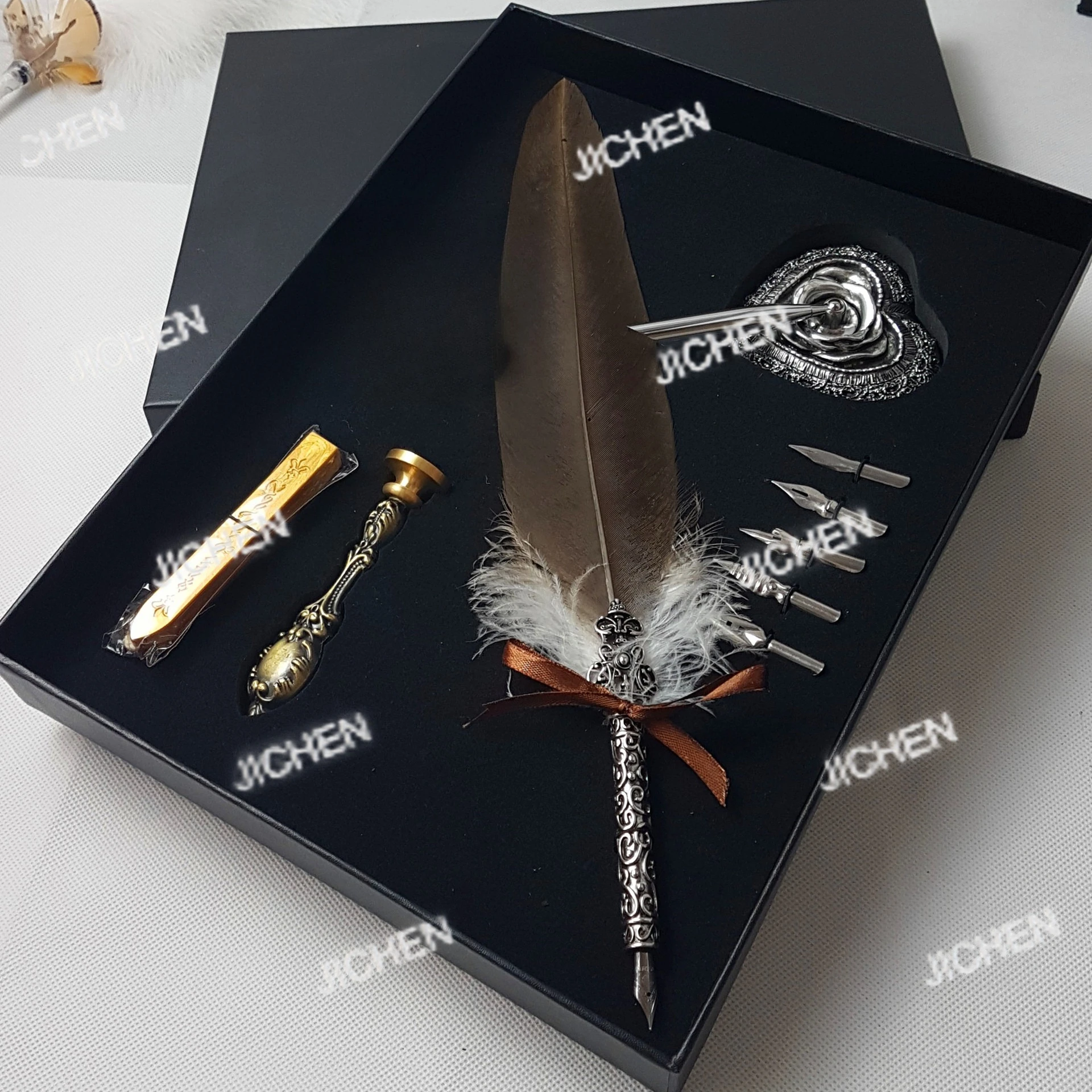 

Ручка с перьями, набор резных ручек для волос в европейском стиле, креативная подарочная ручка, винтажный перо