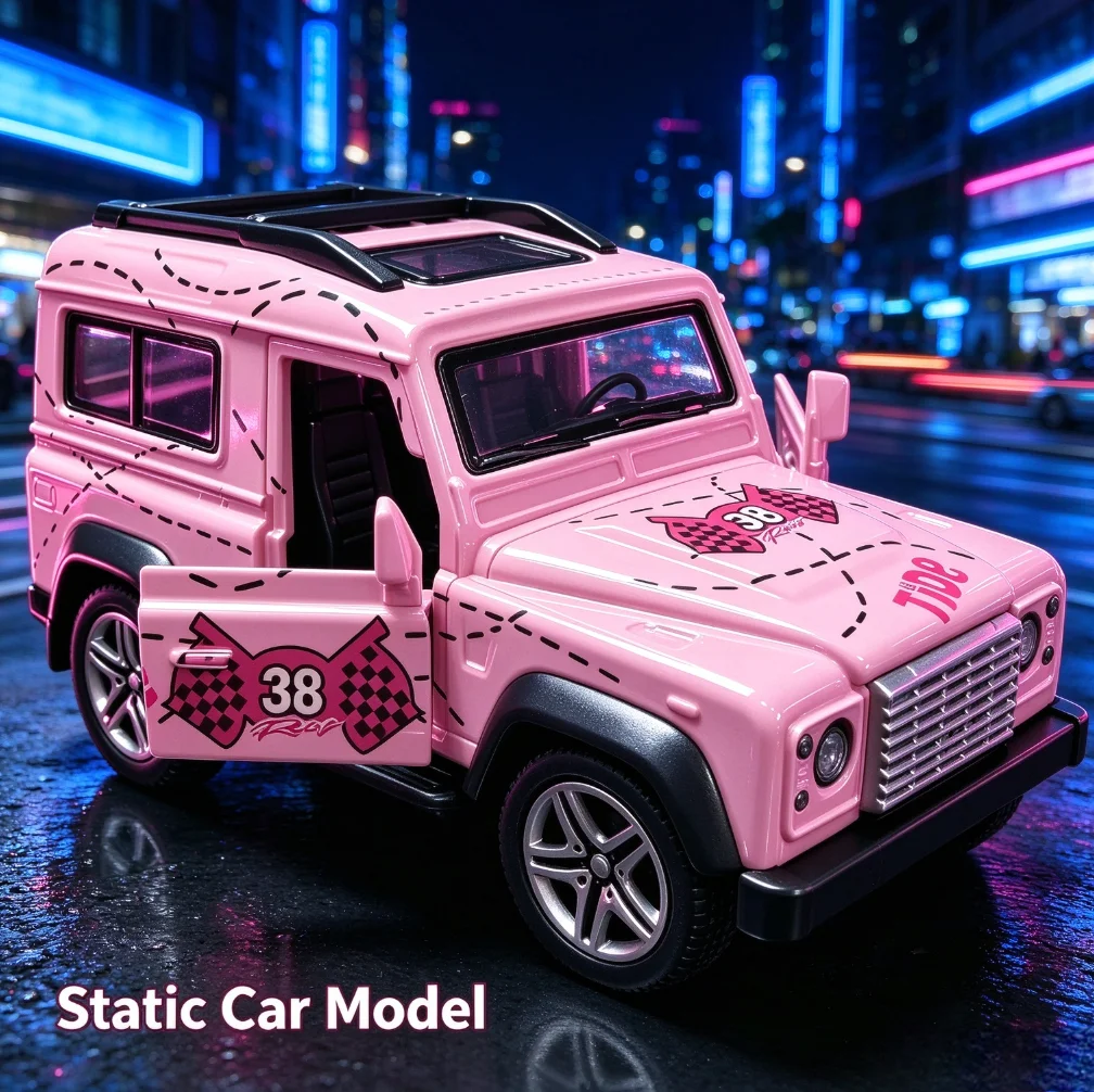 1/36 Pink Trend Paint Off Road Alloy Car Model Can Open Door Pull Back Alloy SUV Desktop Collection Decoration Birthday Gift