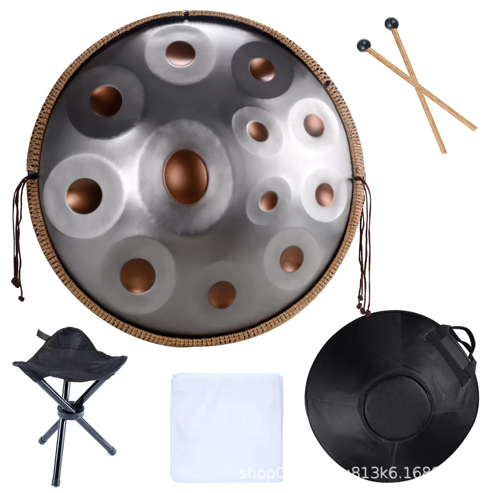 

Handicraft 440 Hertz Steel 12Note Pantam Drum Handpan Music Instrument in D Krud Hand Drum With Bag and Stand