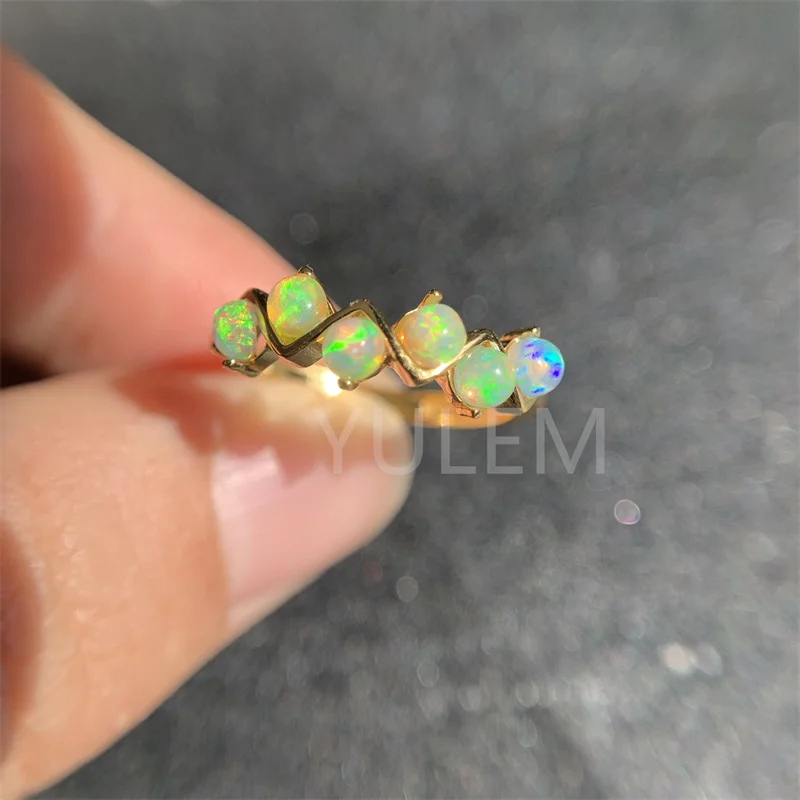 YULEM White Fire Natural Opal 3mm 5pcs Opal Wave Shape Vintage Silver 925 Wedding Engagement Rings for Women